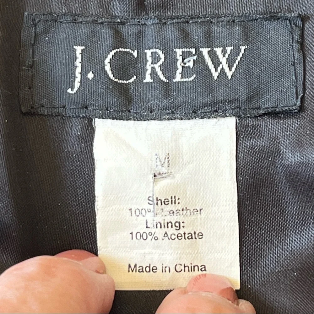 J. Crew Black Leather Car Coat Men's M Button-Up Collar Pockets Lightly Lined